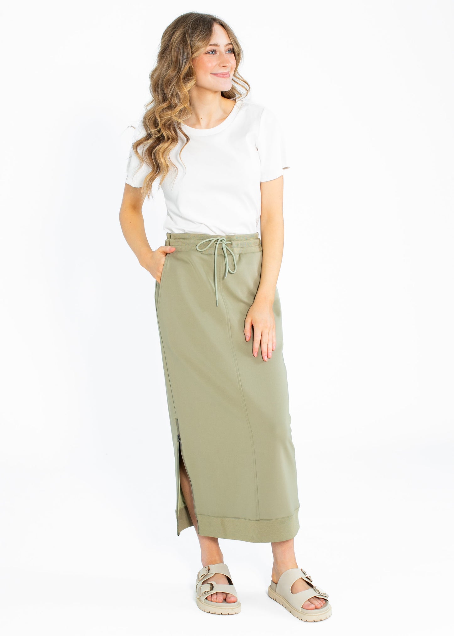 Side Zipper Athletic Midi Skirt