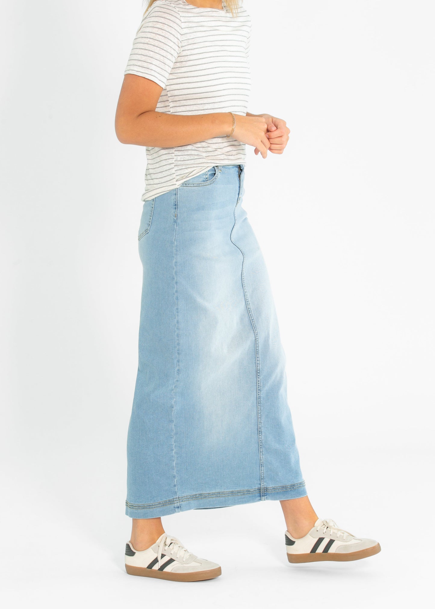 Bria Light Wash Denim Maxi Skirt