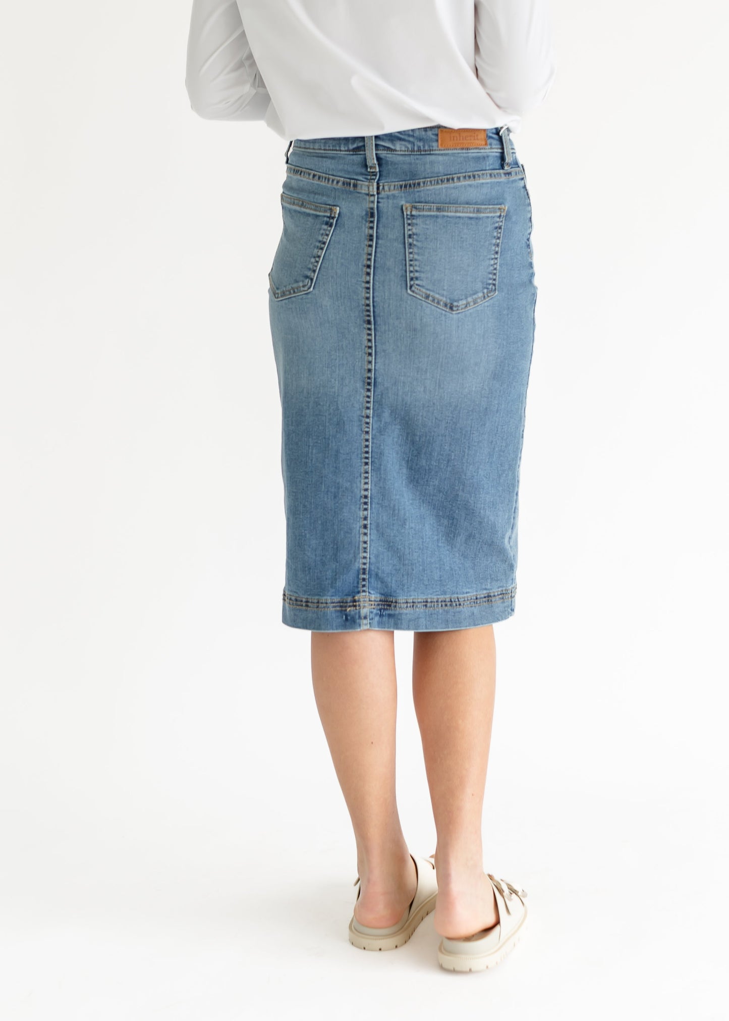Light Wash Denim Midi Skirt
