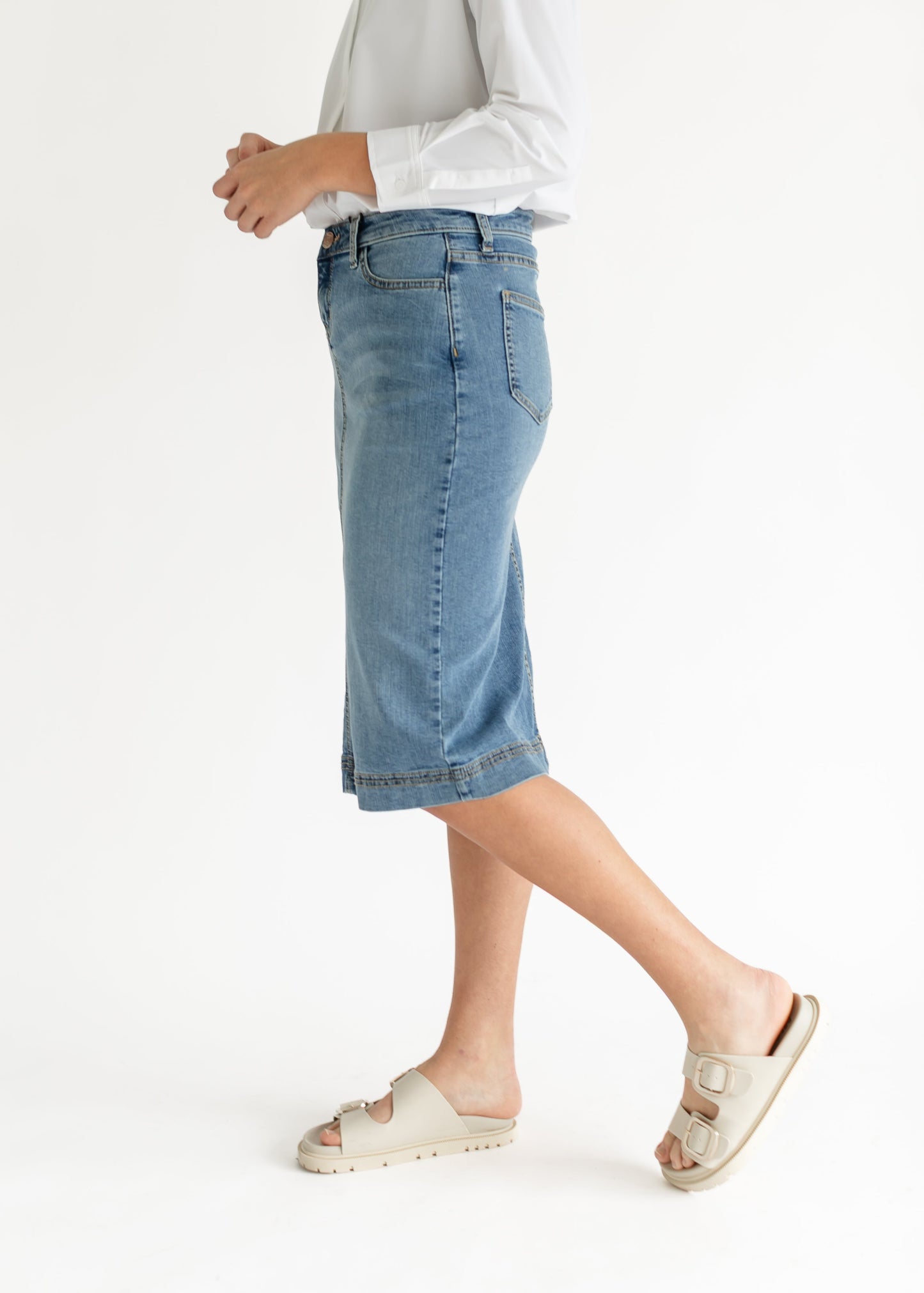 Light Wash Denim Midi Skirt