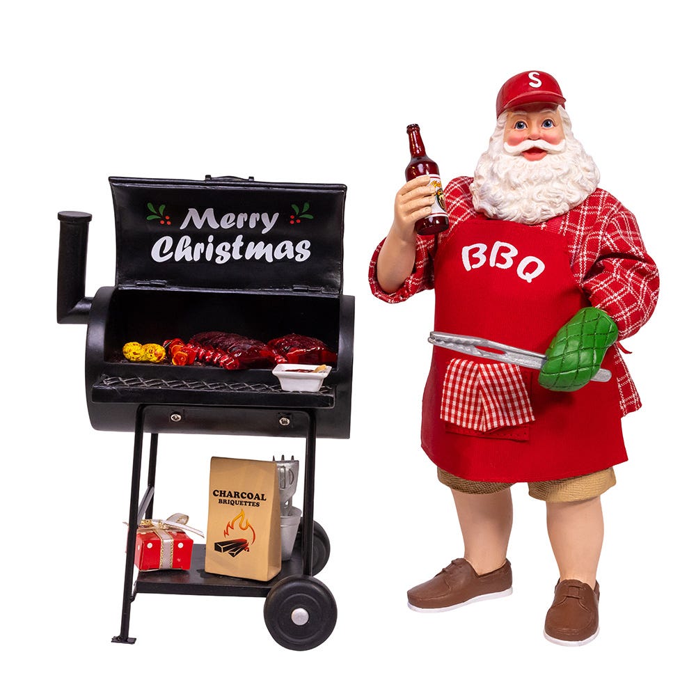 Barbecue Grill Santa Figurine 10.75-Inch