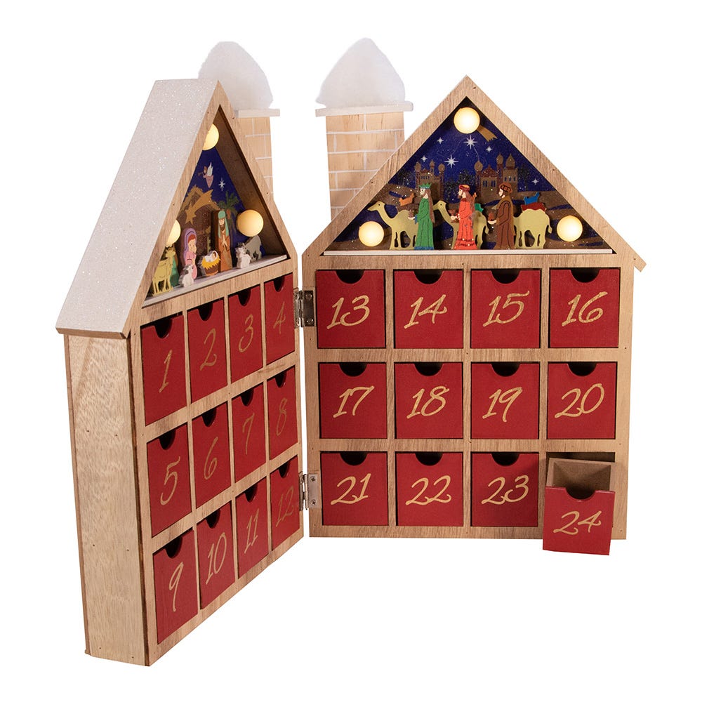 Kurt Adler 11.81-Inch Wooden LED Nativity Advent Calendar