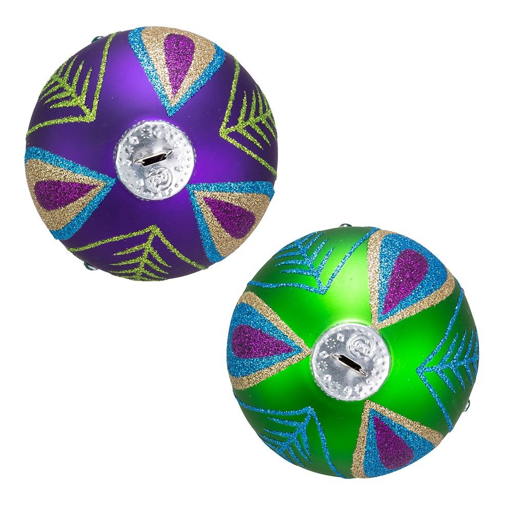 Peacock Purple and Green Glass Ball Ornaments, Set of 6