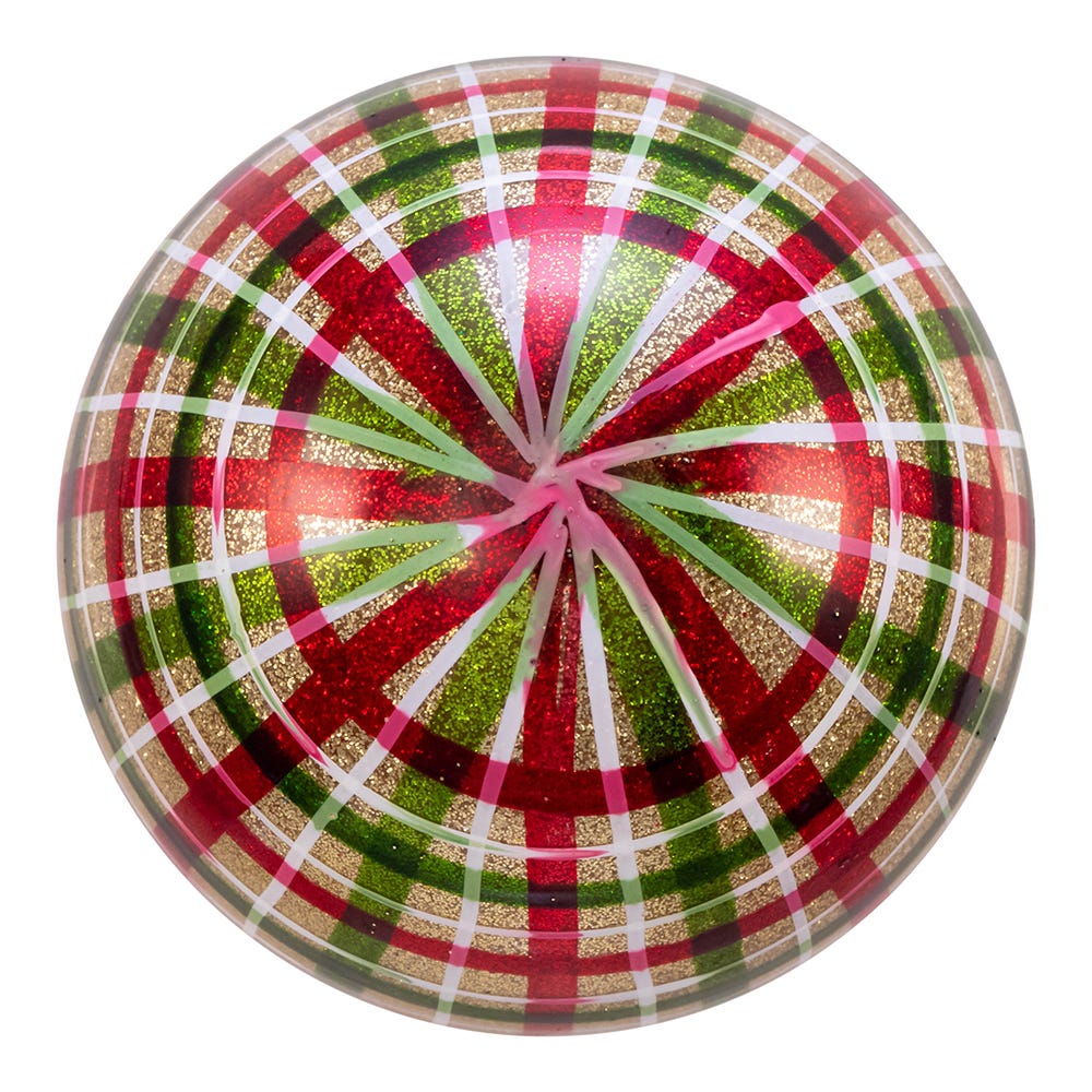 Red and Green Plaid Glass Ball Ornaments, 6 Piece Box