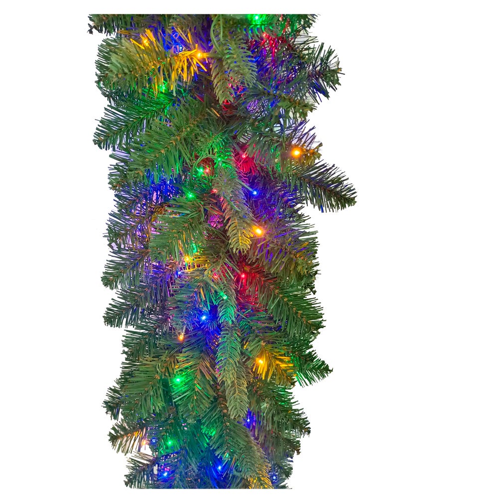 Kurt Adler 9-Foot Pre-lit Multicolored LED Noble Fir Garland