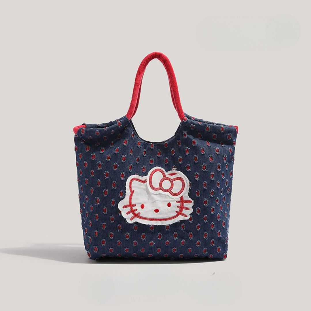 Retro denim tote bag, large capacity fashion shoulder bag, cute versatile tote bag for women