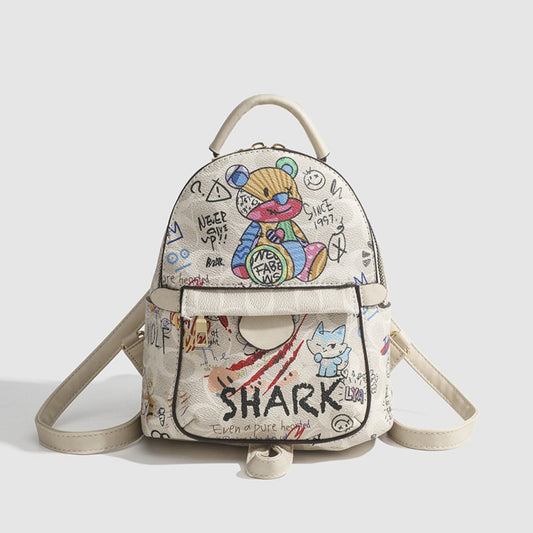 Summer small backpack, graffiti bear backpack, small backpack women, mini fashion casual women's backpack purse