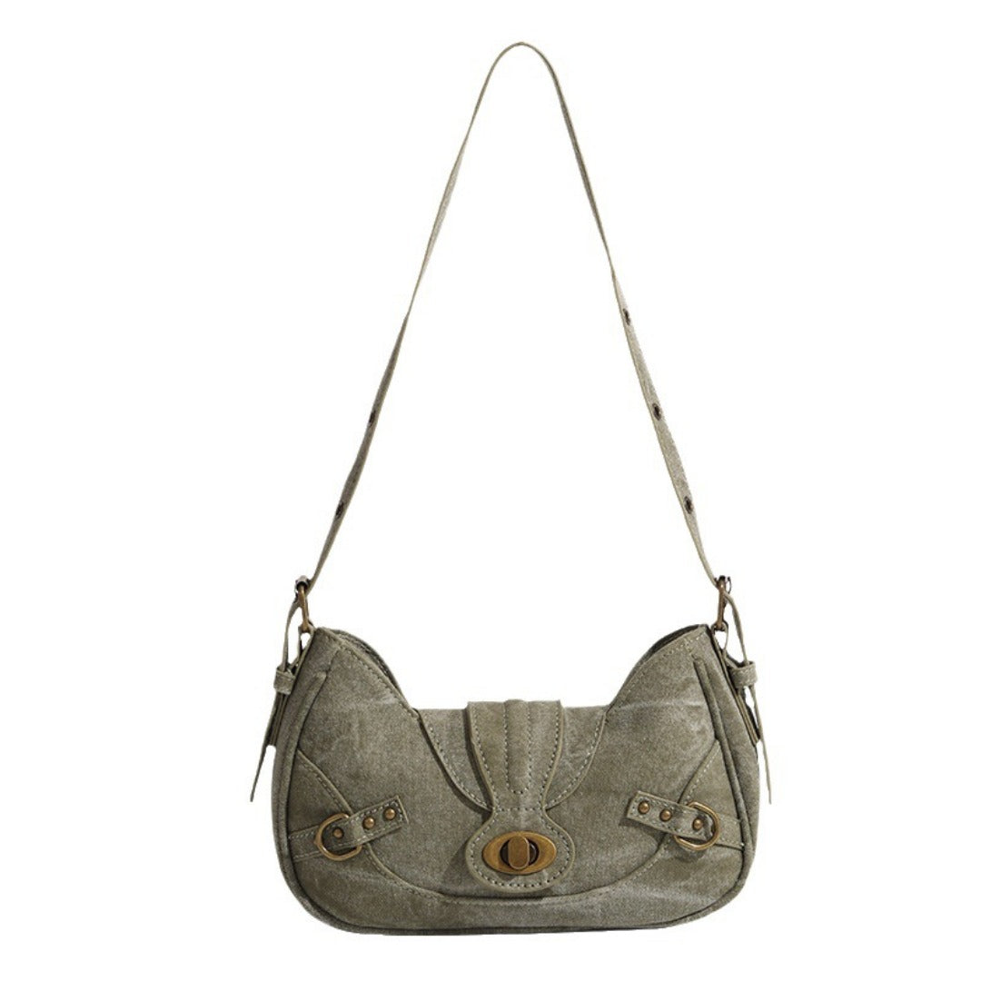Vintage Army Green Splicing Armpit Bag – Stylish Small Shoulder Purse, Versatile Spring Spice Girl Bag & Handbag  hobo