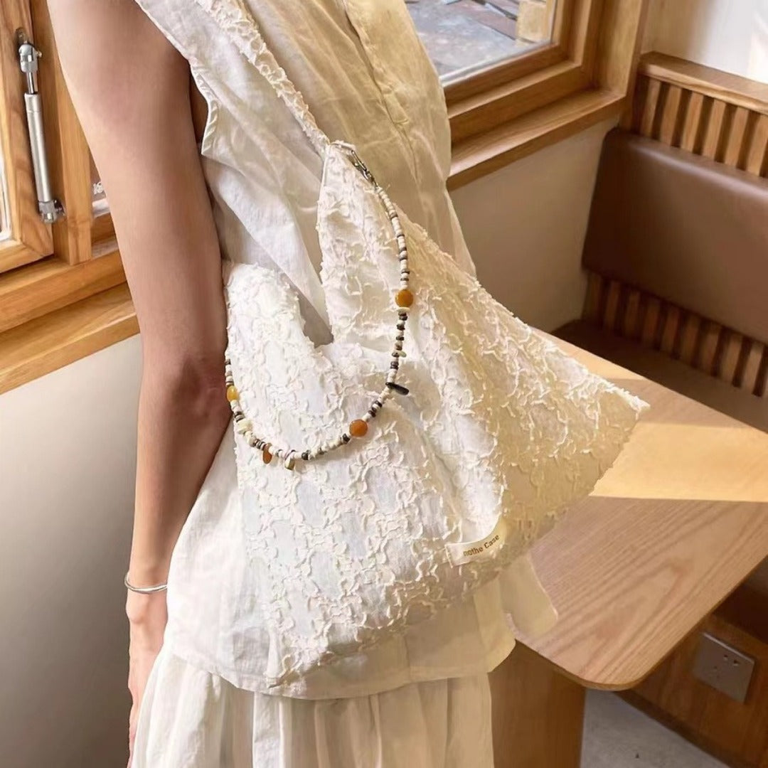 Retro Design Beaded Shoulder Bag – Lightweight & Versatile Women's Spring and Autumn Cloth Hobo Purse
