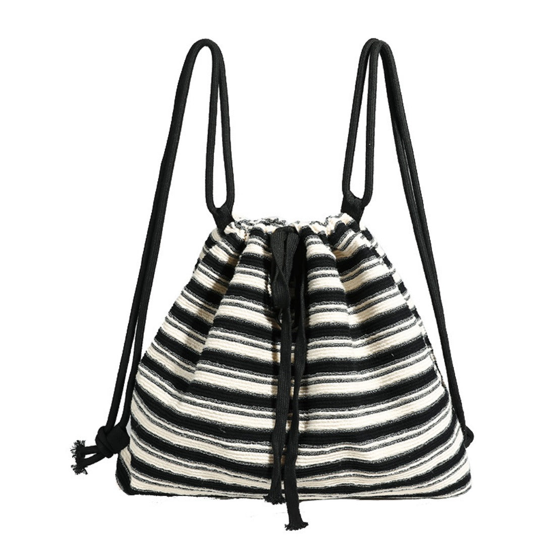 Striped commuter large capacity pumping belt women backpack purse, shoulder versatile fashion women knitted purse backpack, black and white striped backpack women