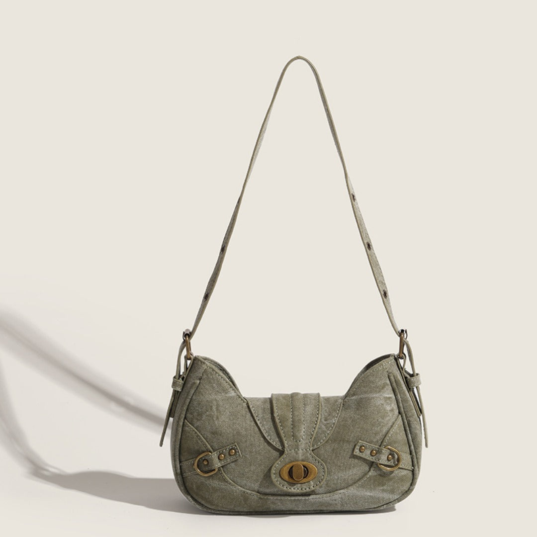 Vintage Army Green Splicing Armpit Bag – Stylish Small Shoulder Purse, Versatile Spring Spice Girl Bag & Handbag  hobo