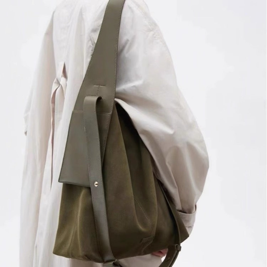 Suede large capacity commuter slouch purse, solid color shoulder bag, casual hobo bag