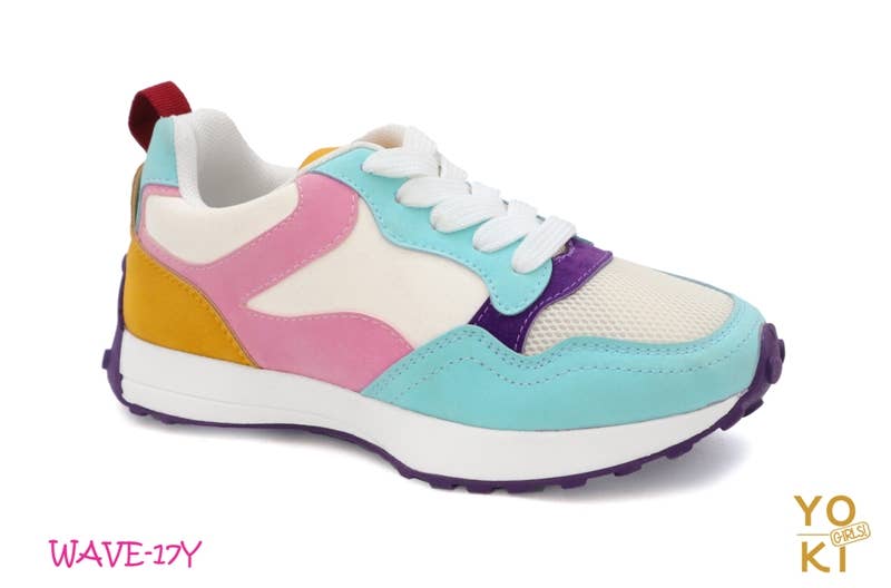 Girls Color Block Lace Up Jogger Sneakers