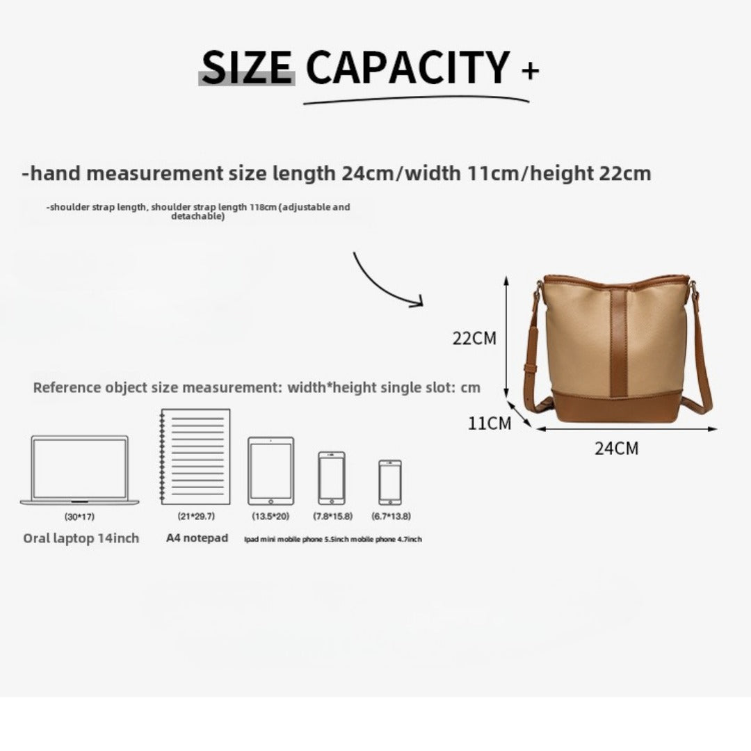 Retro Fashion Simple Texture Splicing Bucket Bag - Versatile Women's Shoulder & Crossbody Bag