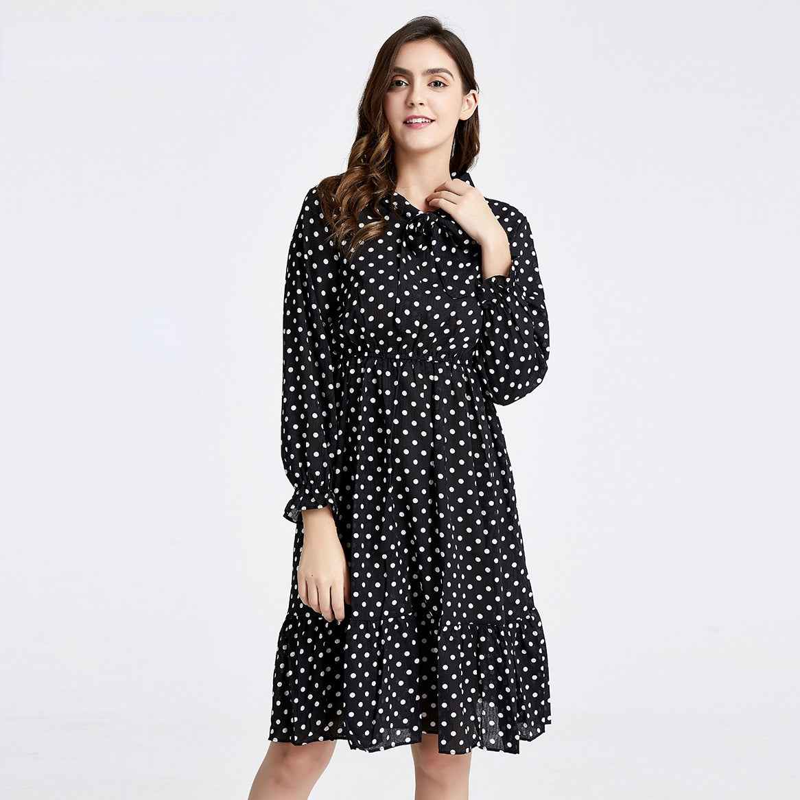Long Sleeve Floral Print Chiffon Dress - Medium Lace Up Slim Fit Women's Dress