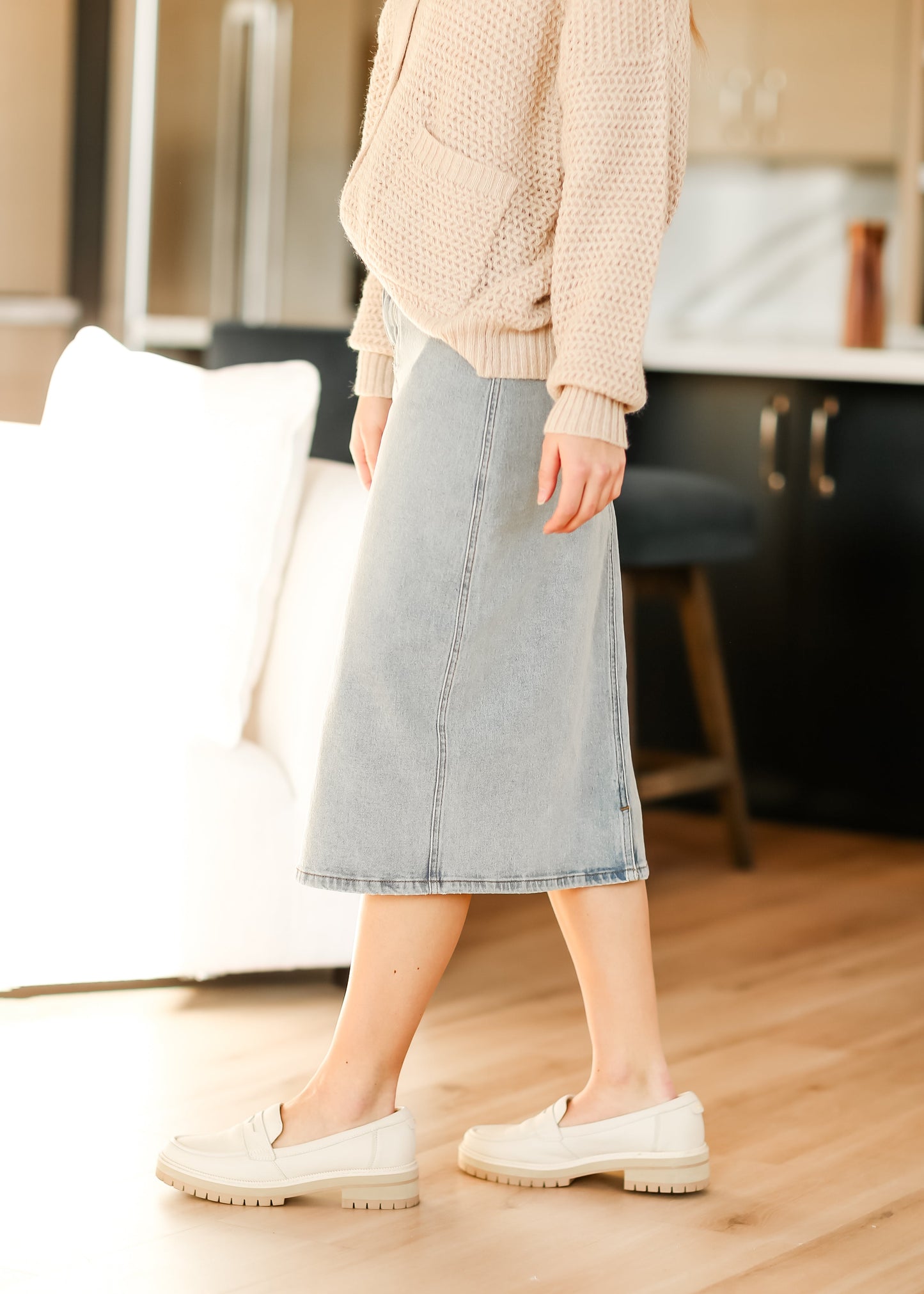 Light Wash Midi Denim Skirt