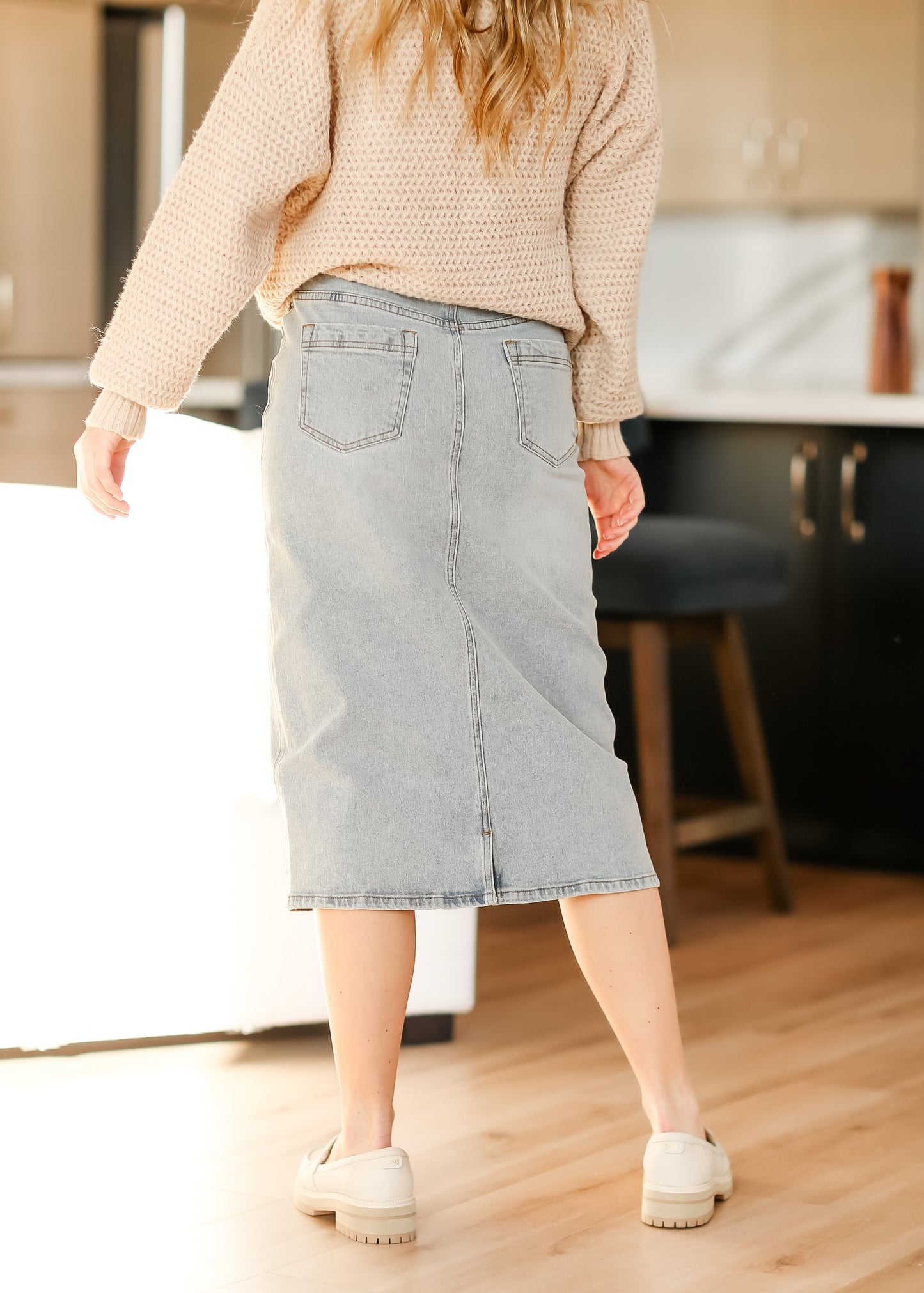 Light Wash Midi Denim Skirt