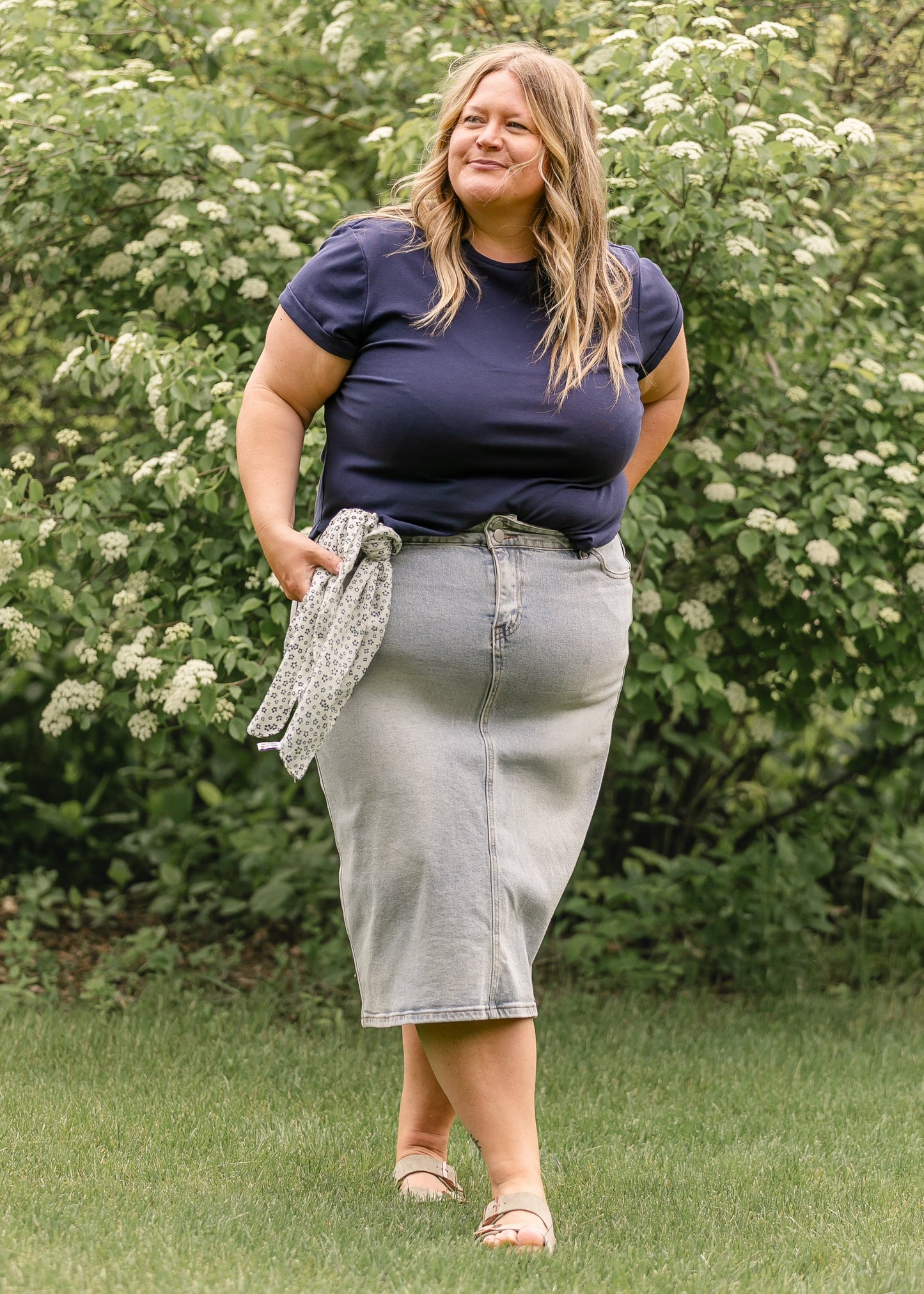 Light Wash Midi Denim Skirt