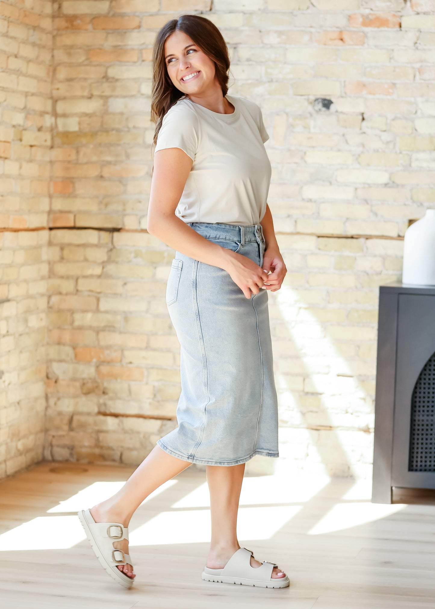 Light Wash Midi Denim Skirt