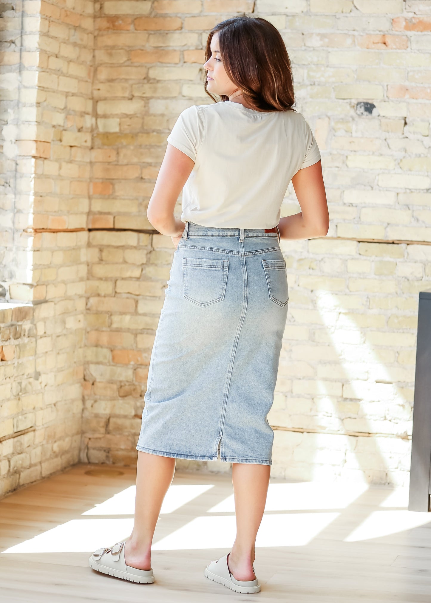 Light Wash Midi Denim Skirt