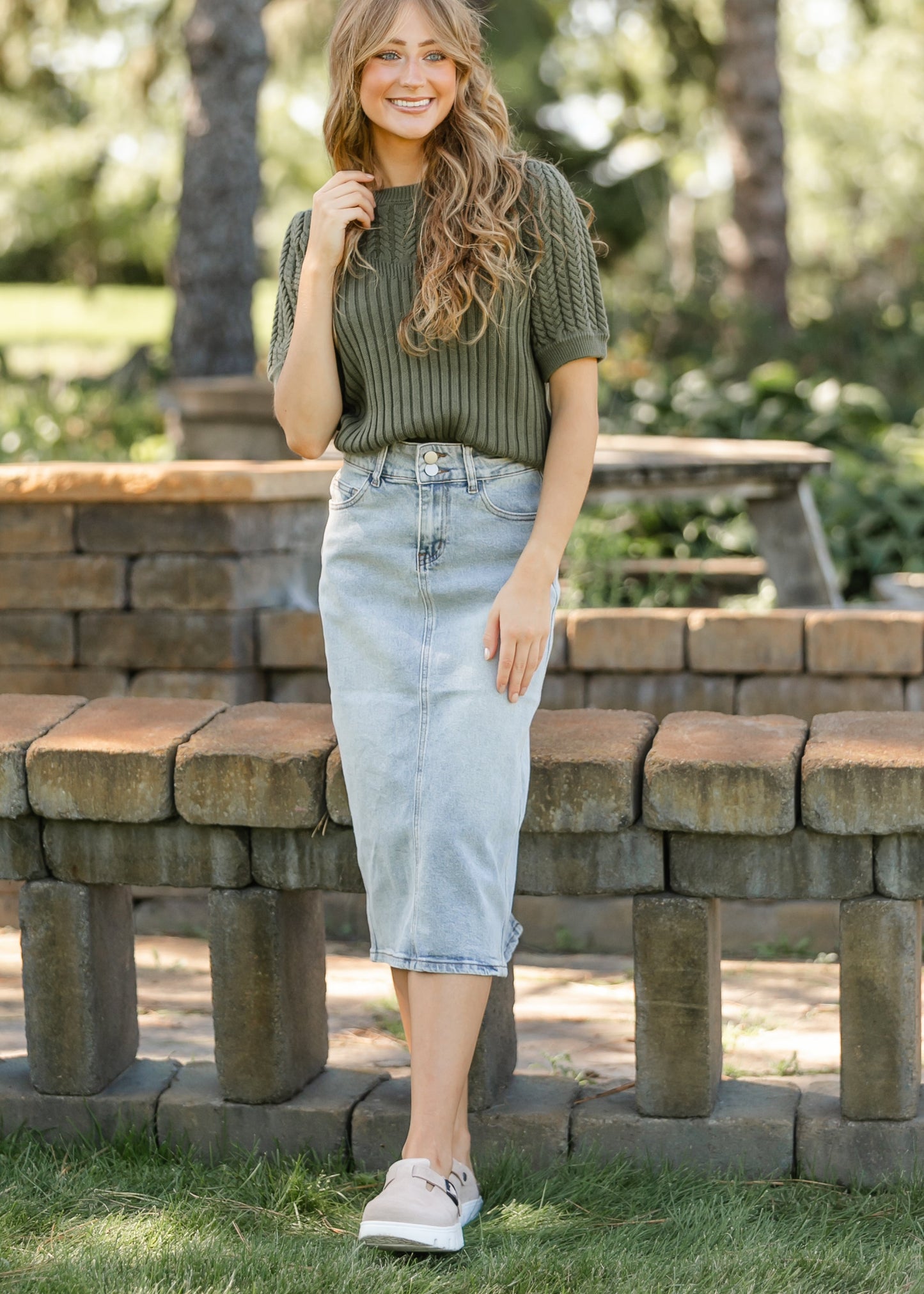 Light Wash Midi Denim Skirt