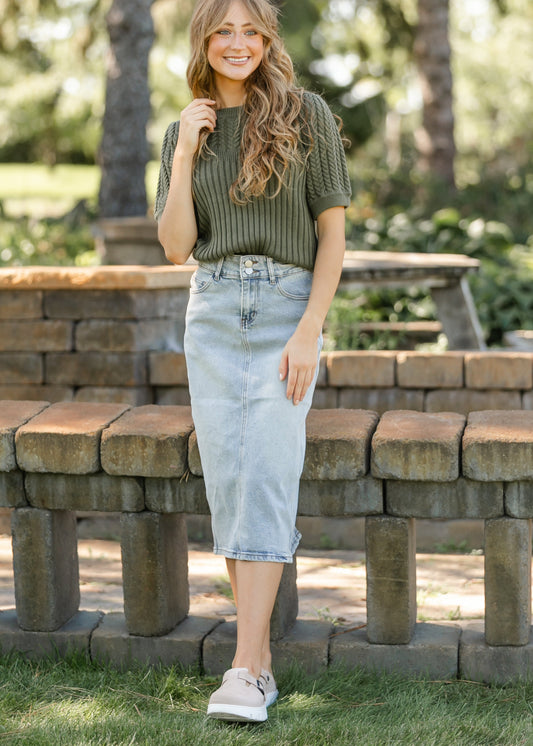 Light Wash Midi Denim Skirt