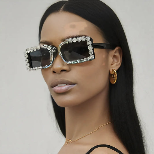 Retro Fashion Diamond Embedded Square Frame Sunglasses
