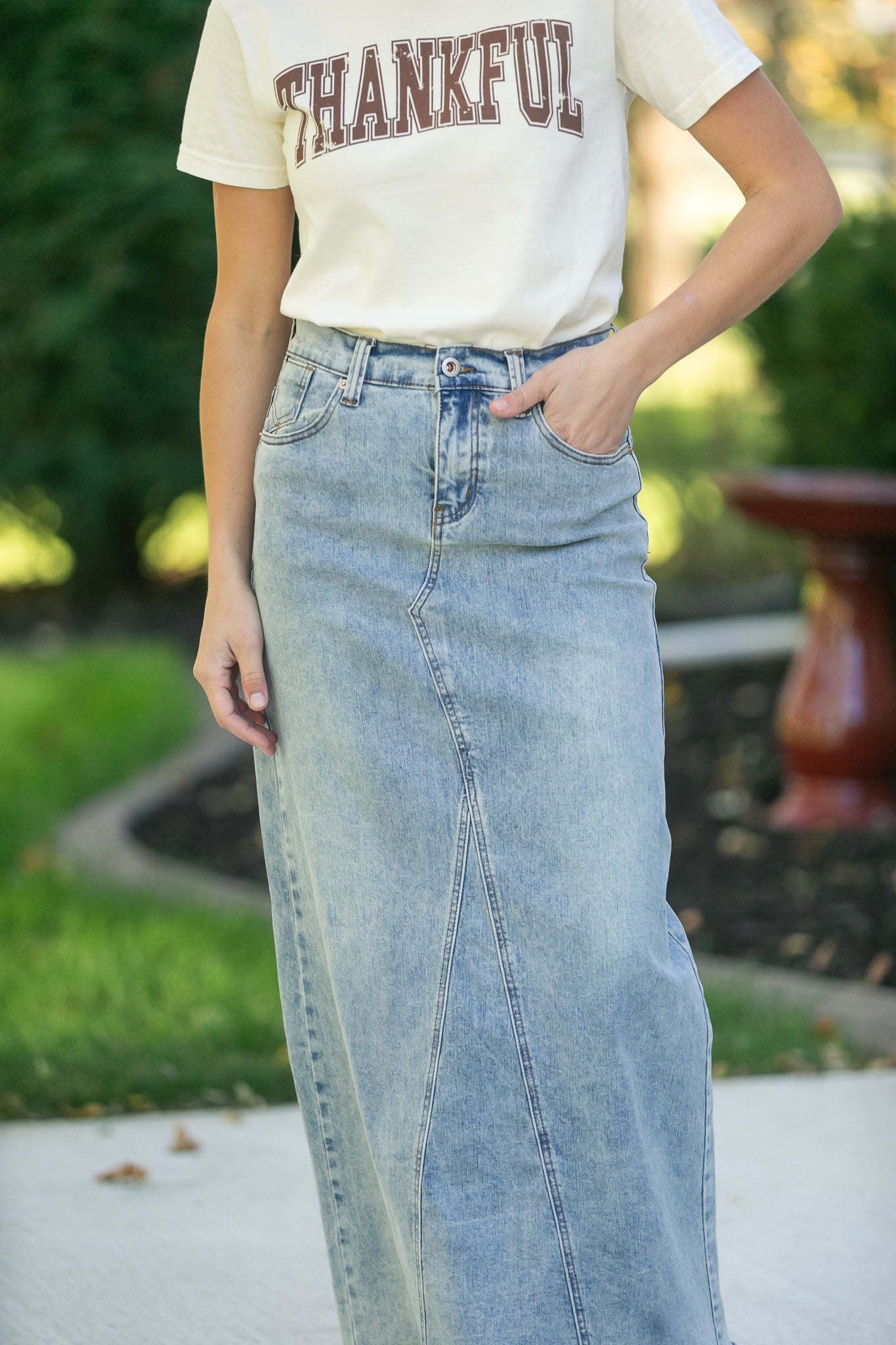 Piper A-line Long Denim Maxi Skirt