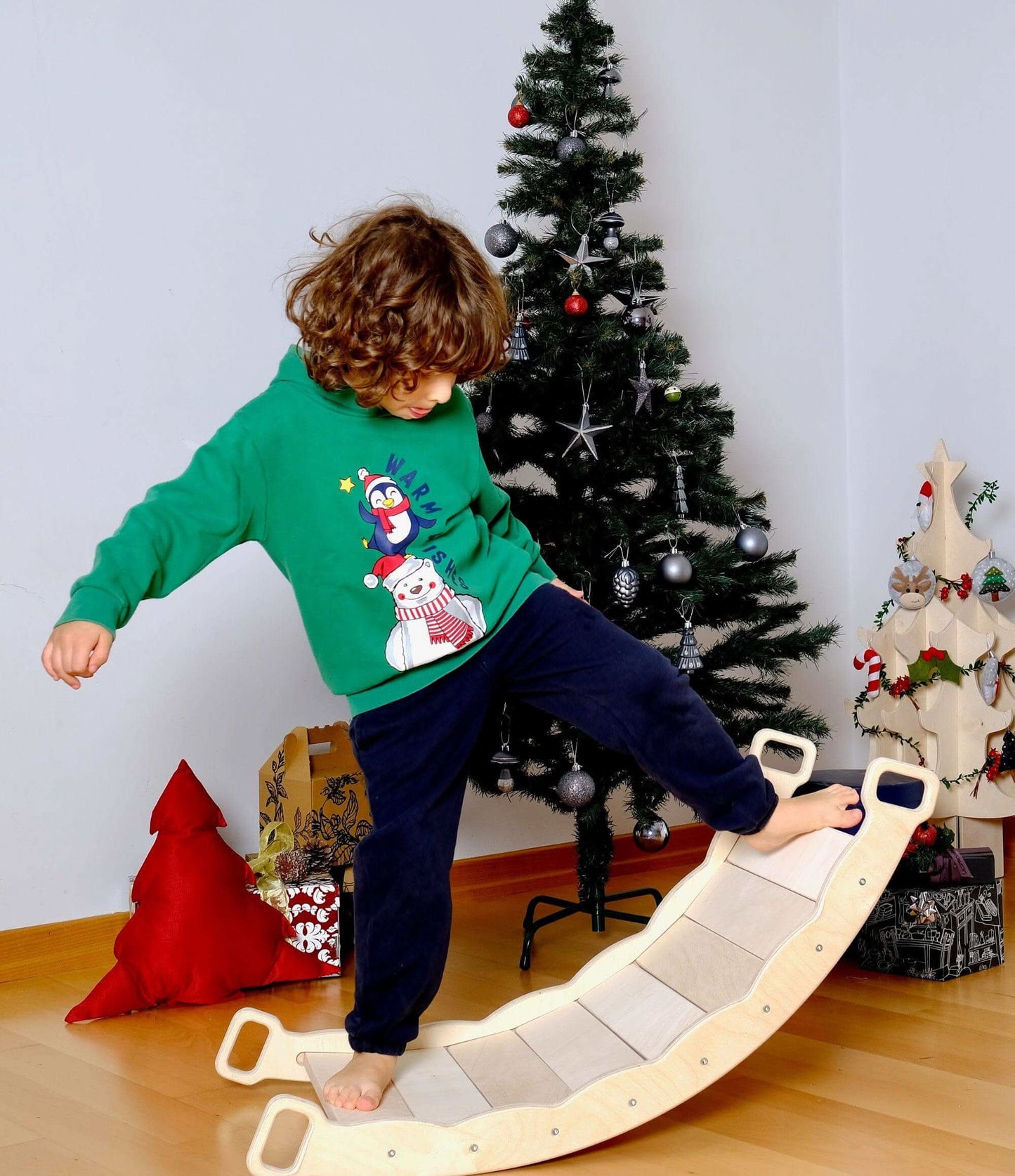 Wooden Balance Board for Toddlers Montessori Balance Toy with Pillow