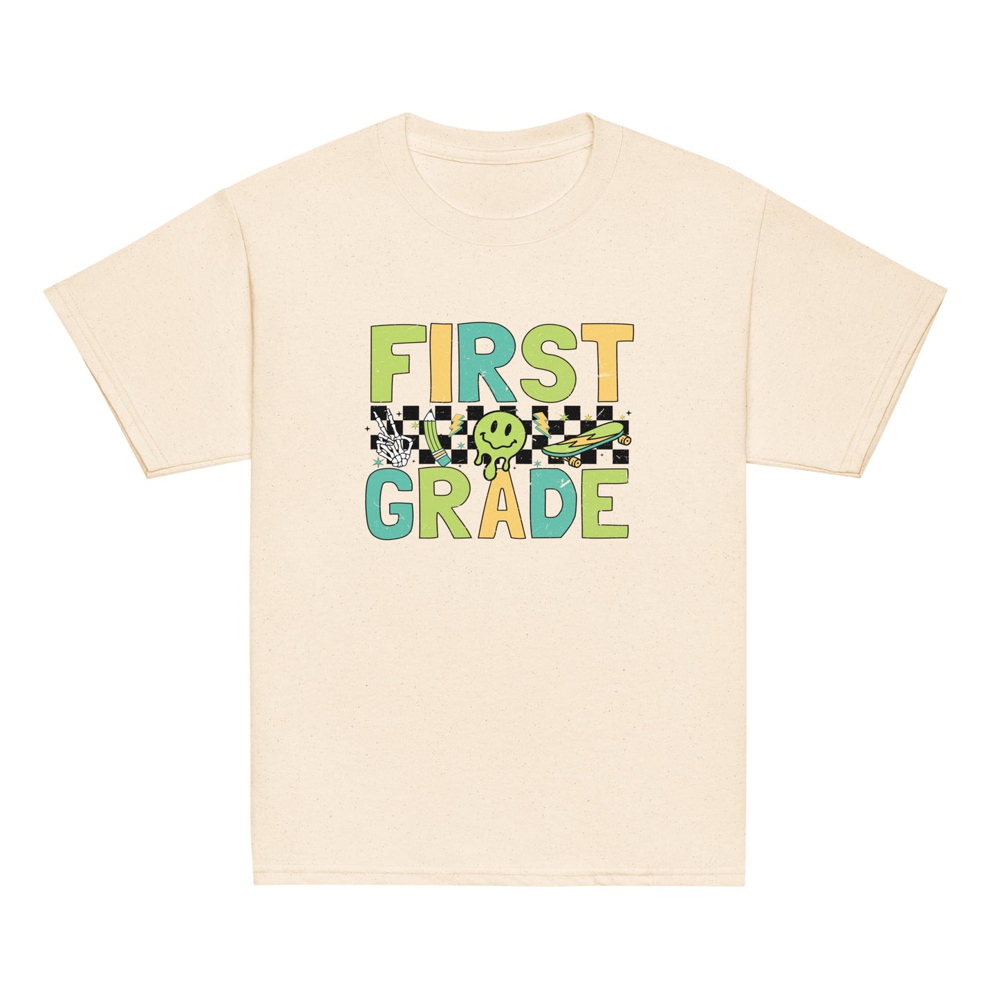 First Grade T-Shirt Retro Skate Natural Shirt, Back to School T-Shirt Kids